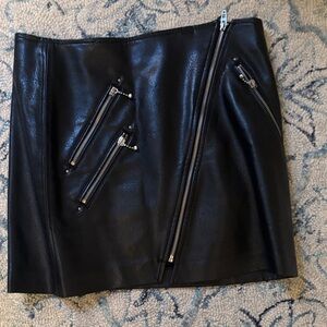 Blank NYC Black Leather Mini Skirt with Zipper Accents